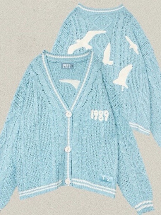 Taylor Swift Sweaters - 1989 Taylor Swift Light Blue Cable Knit Cardigan Sweater
